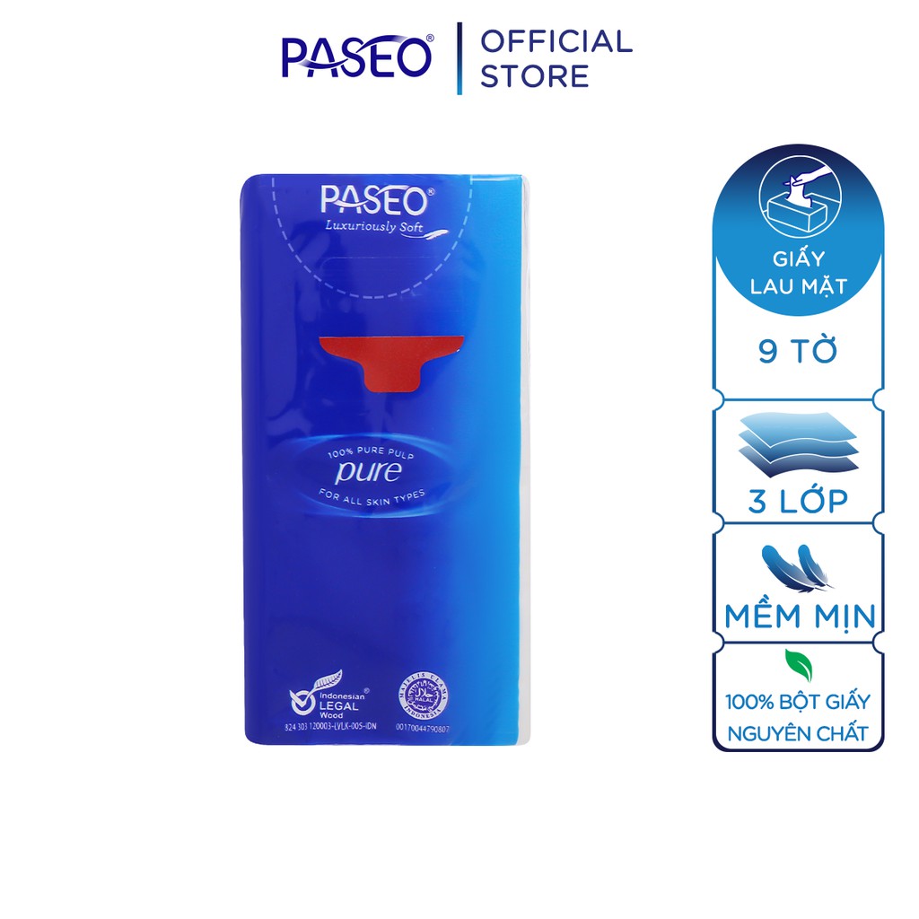 Khăn giấy lau mặt Paseo Hanky 9 tờ 3 lớp