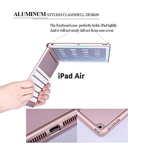 Bao da kiêm bàn phím bluetooth cho iPad Air (Rose Gold) tặng cáp sạc iPhone