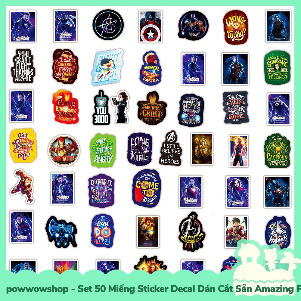 [Sẵn VN - Hỏa Tốc] Set 50 Miếng Sticker Decal Cắt Sẵn DIY Dán Trang Trí Vật Dụng Mẫu Amazing Superheroes Marvel