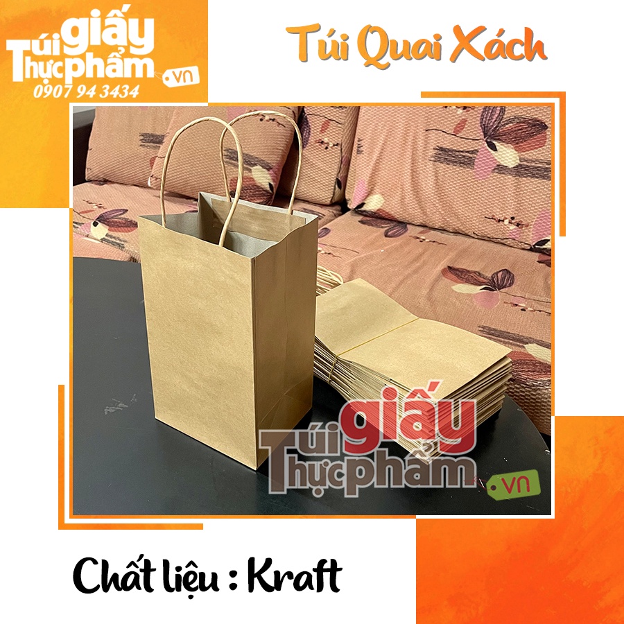 50 Túi Giấy Quai Xách Kraft Nâu/Trắng