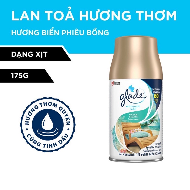 Lõi (bình) thay máy xịt thơm phòng tự động Glade đủ mùi 239ml hàng nhập khẩu Thái Lan chính hãng