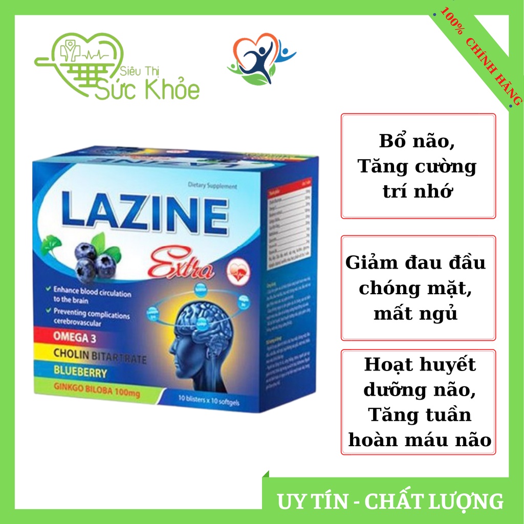 Viên uống bổ não, Hoạt Huyết Dưỡng Não, Ginkgo biloba, Lazine Extra - Giúp Làm Giảm Đau Đầu, Hoa Mắt Chóng Mặt,