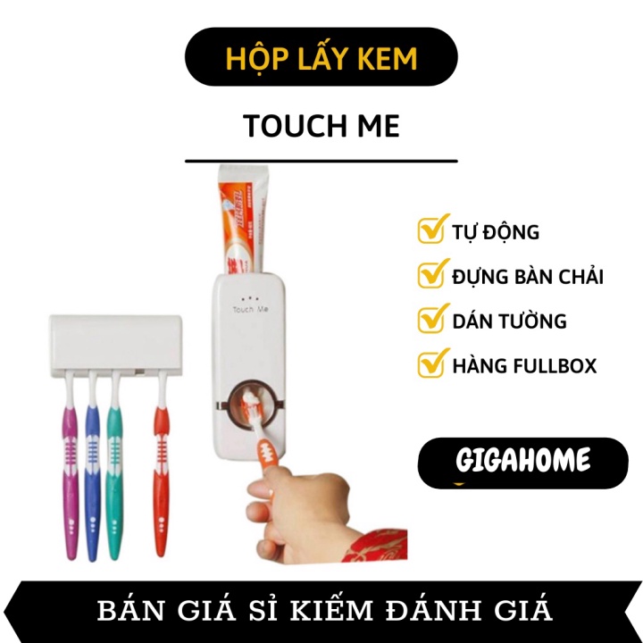 Combo hộp nhả kem và giá treo bản chải đánh răngGIGAHOME Dụng cụ Đựng Kem Đánh Răng Tự Động Touch Me dán tường