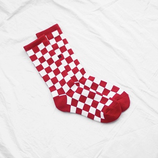 Tất Vans Cao Cổ Đỏ Kẻ Sọc Caro Phong Cách Hàn Quốc