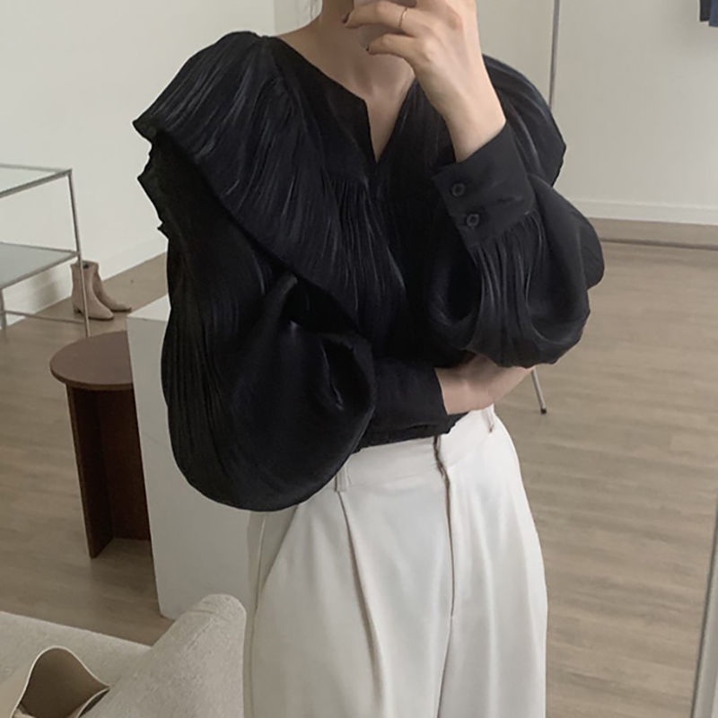 Áo Sơ Mi Nữ Tay Dài Nhún Bèo Thời Trang