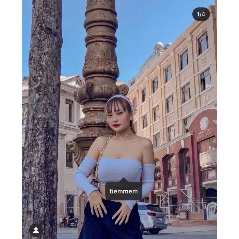 SP000900 Áp Ống Dài Tay Xanh Xanh ( Off shoulder long )- Tiệm Mềm Croptop