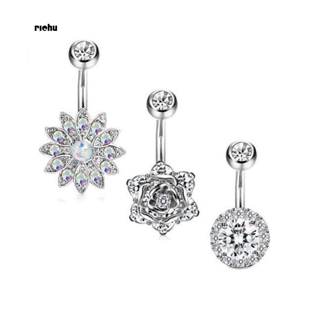 Set 3 Khuyên Rốn Hình Hoa Đính Đá Thời Trang Cho Nữ