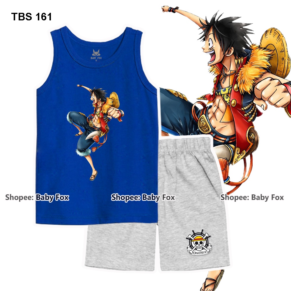 Bộ bé trai sát nách 100% cotton loại tốt, BABY FOX, One Piece, Luffy, Zoro m