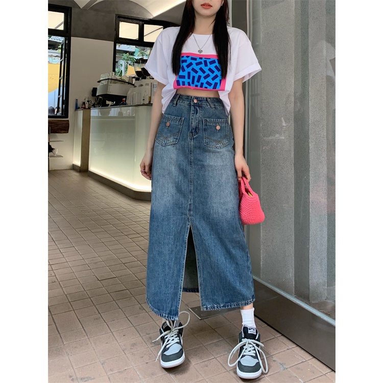 IMAODOU Chân Váy Jean Chữ a Lưng Cao Xẻ Tà Phong Cách Hàn Quốc Thời Trang Mùa Hè Mới Cho Nữ