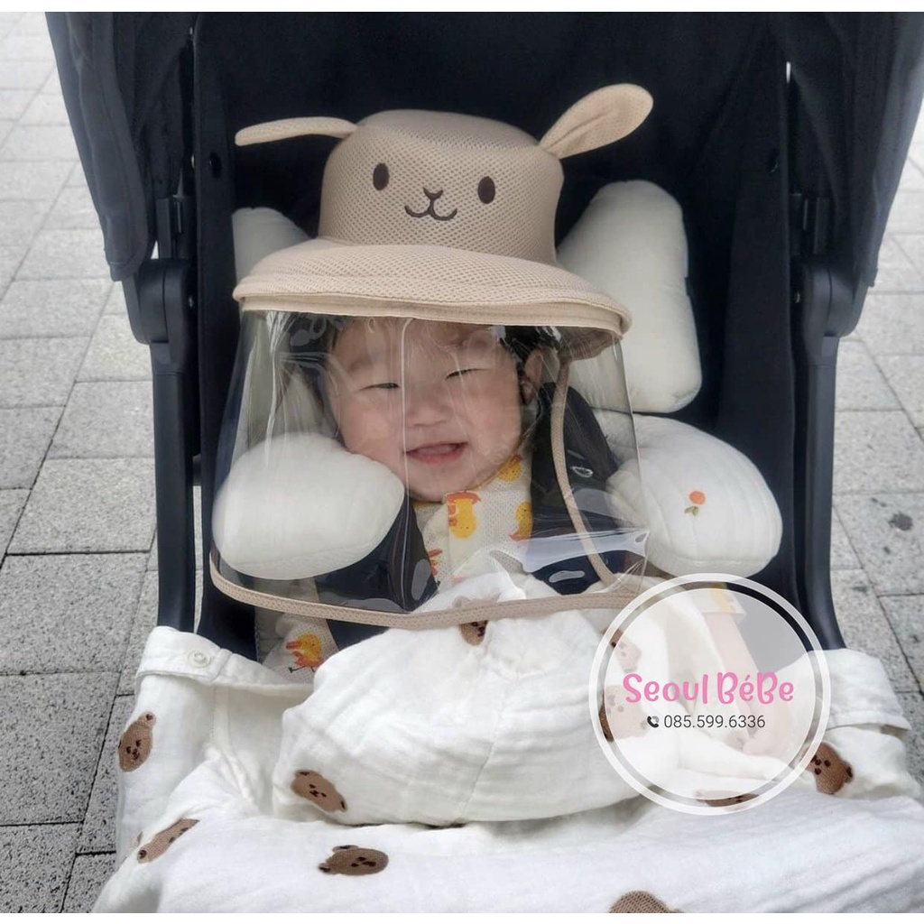 Mũ chống giọt bắn cho bé - nón chắn bụi mũ gấu chống dịch cho trẻ em - dễ thương made in Korea