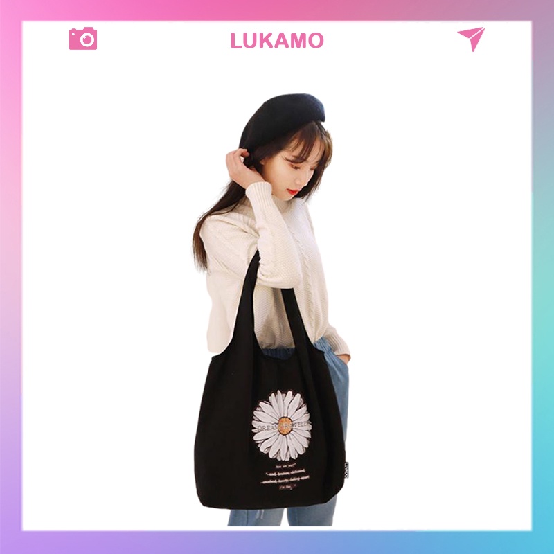 Túi tote vải đeo chéo canvas bag giá rẻ đẹp đi học LUKAMO TX748