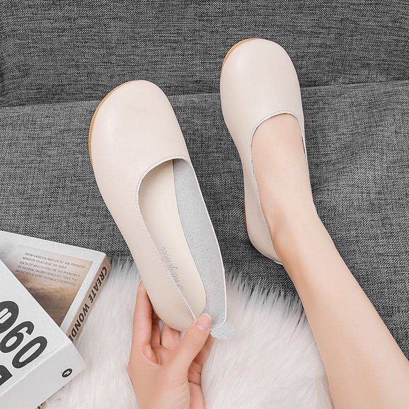Giày Búp Bê Da Mềm Mũi Tròn Đế Bằng Thoải Mái Dễ Phối Đồ Thời Trang Cho Nữ
