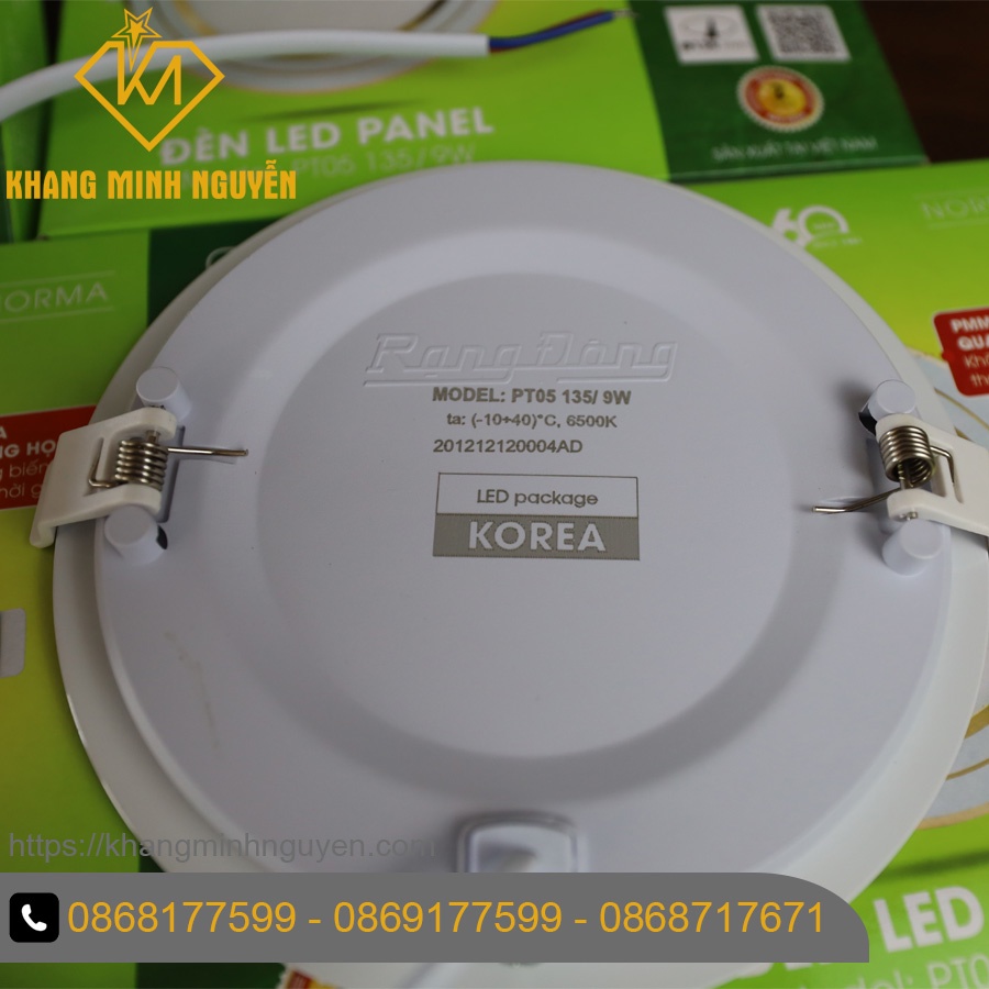 Đèn LED Panel âm trần (Downlight) RẠNG ĐÔNG PT05 135/9W-Gold viền vàng gold có 2 màu trắng 6500K và vàng 3000K