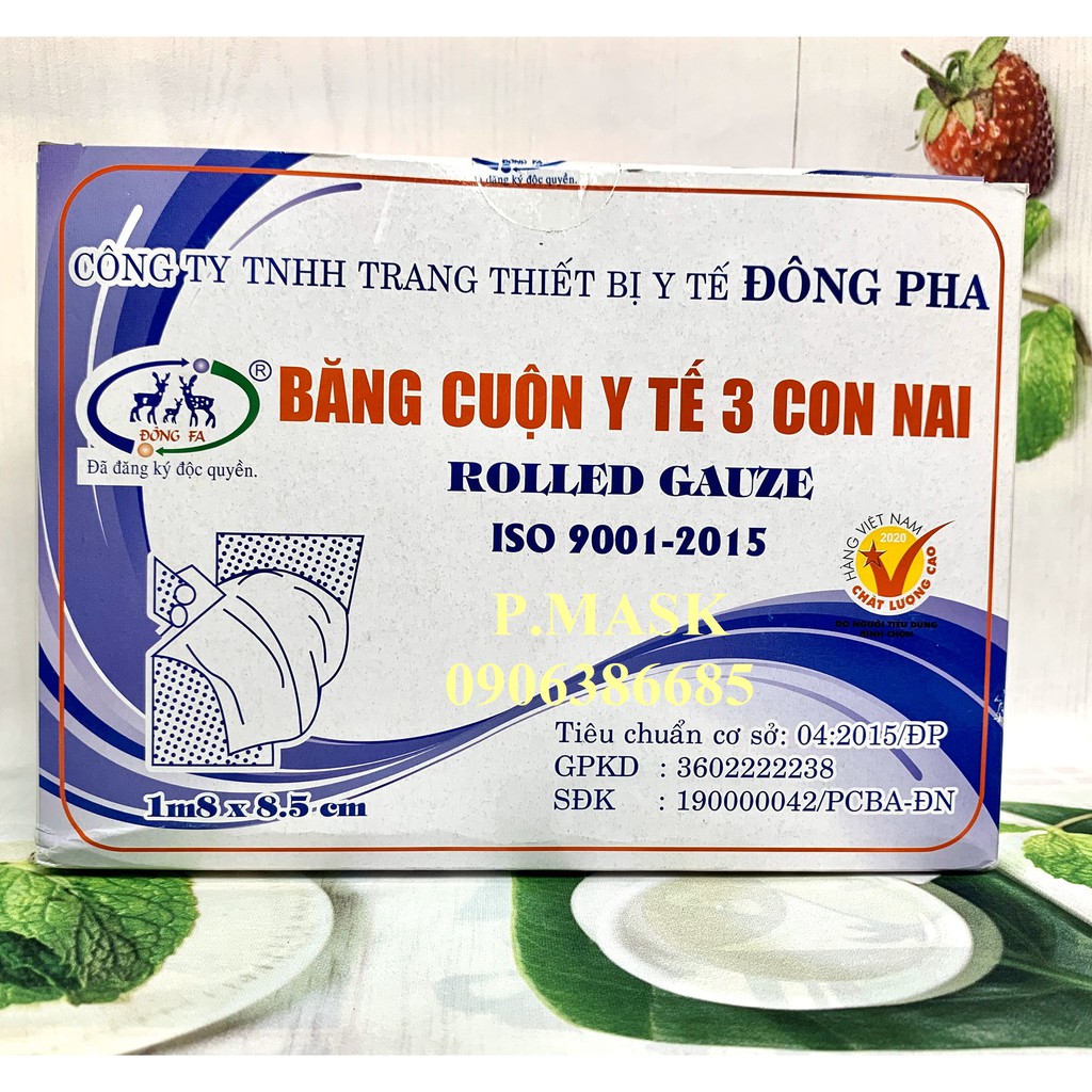 Băng cuộn y tế Đông Pha 3 con Nai chăm sóc vết thương 1 hộp 50 cuộn - Gạc cuộn y tế Đông Fa 1,8m x 0,85cm/ cuộn