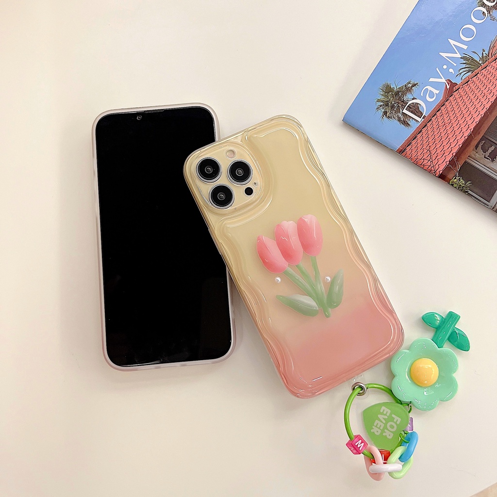 Ốp Điện Thoại Silicon Tpu Mềm Hình Hoa Tulip Gắn Dây Đeo Cổ Tay Chống Sốc / Thất Lạc Cho iPhone 11 12 13 Pro XS Max X XR