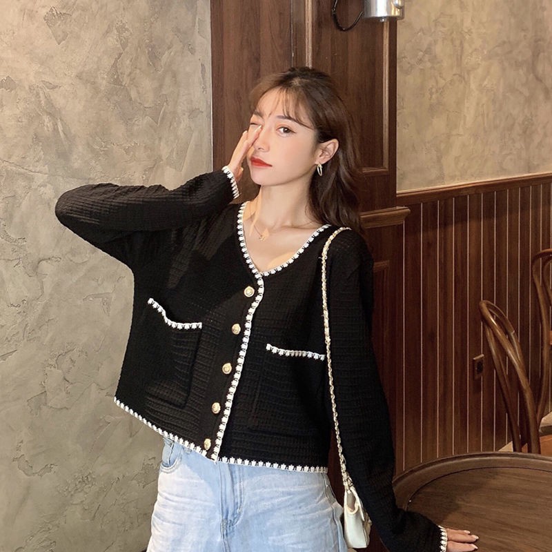 Áo cardigan dệt kim dài tay cổ chữ V cài nút thanh lịch phong cách Hàn Quốc cho nữ | BigBuy360 - bigbuy360.vn