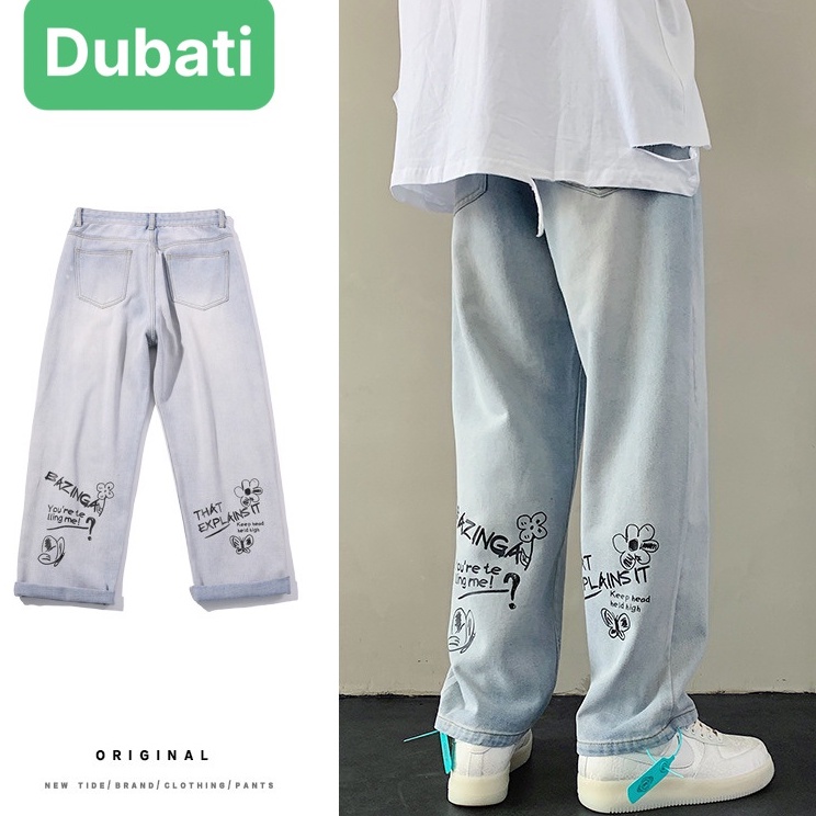 QUẦN BAGGY JEAN NAM ỐNG RỘNG CHẤT BÒ XANH THÊU CHÂN SAU THOÁNG MÁT, CO GIÃN DB 0566- DUBATI FASHION