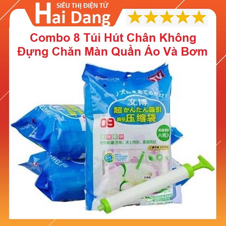 Combo 8 Túi Hút Chân Không, Đựng Chăn Màn, Quần Áo Kèm Bơm - Chống Nấm Mốc - Bụi Bẩn - Bảo Hành 6 Tháng