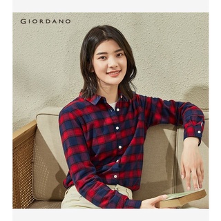 Áo sơ mi GIORDANO 05341863 dài tay bằng vải flannel dày cho nữ