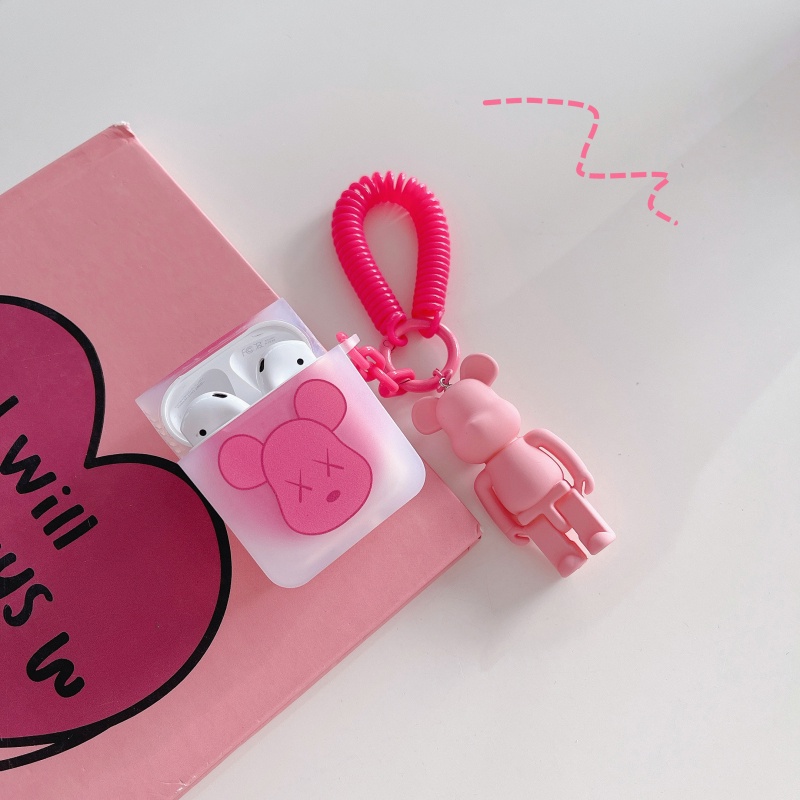 Vỏ Bảo Vệ Hộp Sạc Tai Nghe Apple AirPods 1 2 3 Pro Hình Vuông Màu Hồng Mờ Họa Tiết KAWS Dễ Thương