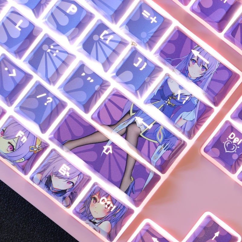 Keqing keycaps Cherry Profile anime Genshin Impact theme PBT Dye thăng hoa bàn phím cơ học keycap 108 phím