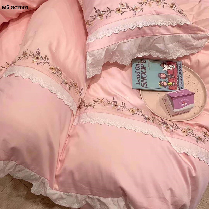 GC2001 -Bộ chăn ga gối chất cotton lụa 4CT cao cấp hàng nhập