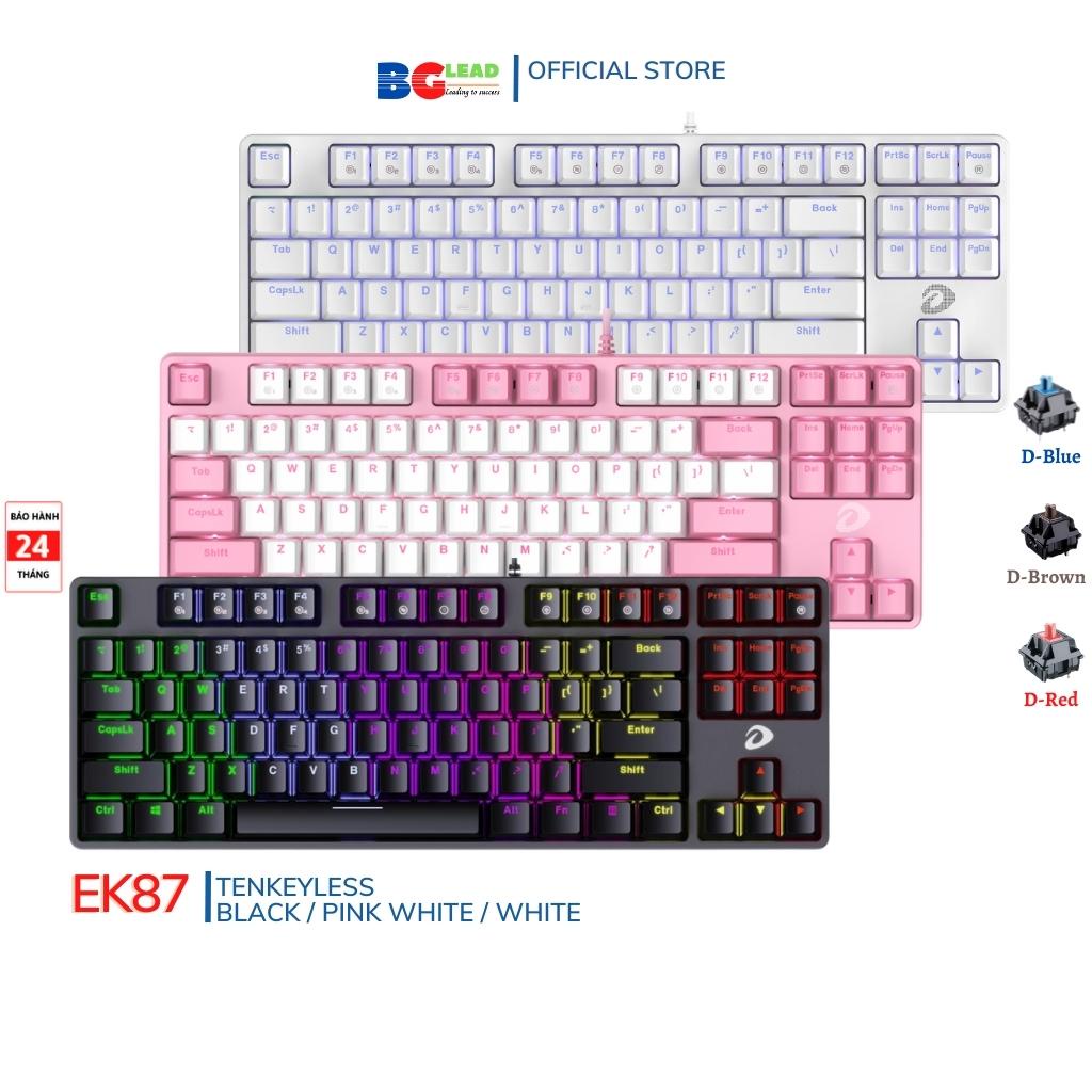 Bàn phím cơ gaming DAREU EK87 White (Led Ice-Blue ) / EK87 White - Pink (Led Pink) / EK87 Black (Led Multi)
