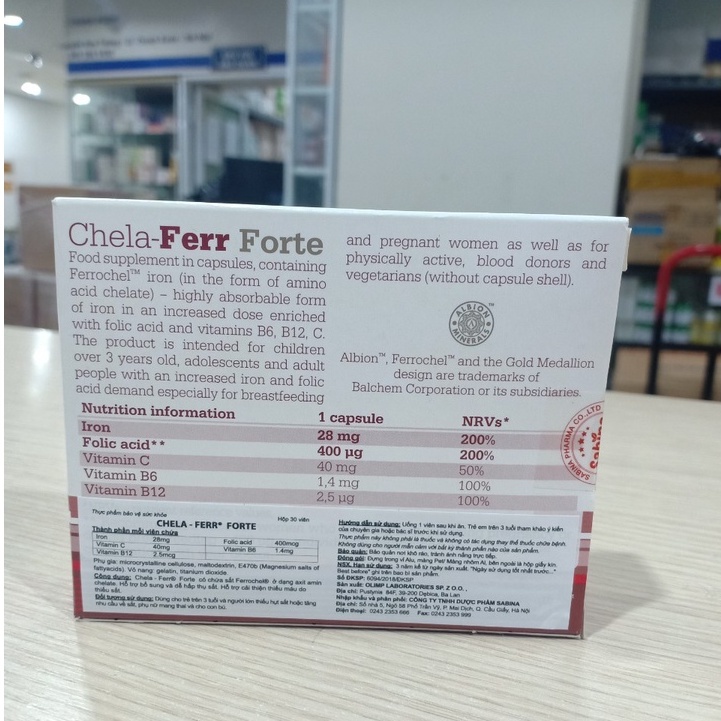 Viên uống CHELA - FERR FORTE hộp 30 viên giúp bổ sung sắt cho bà bầu