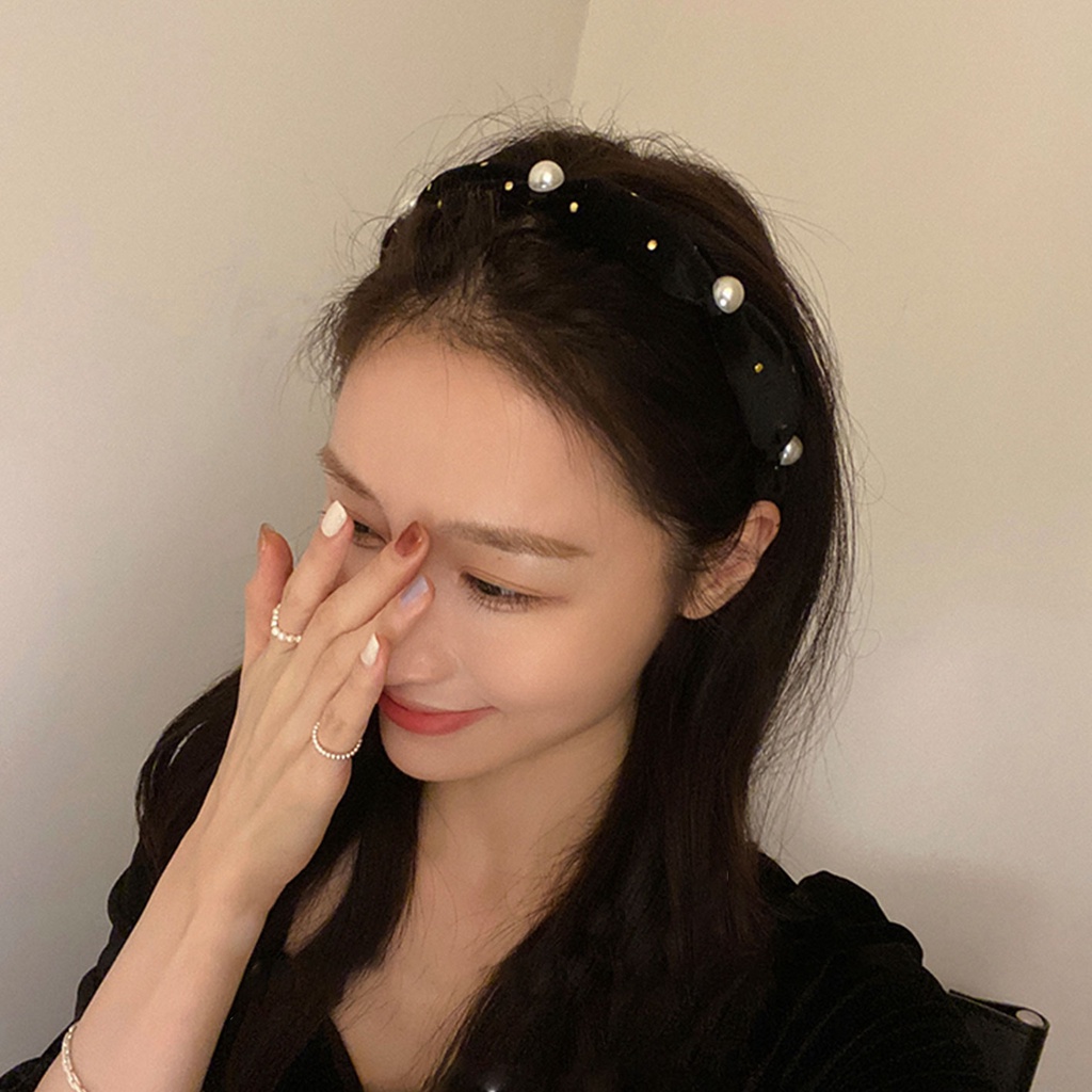 Băng Đô Nhung Đính Ngọc Trai Phong Cách Hàn Quốc Xinh Xắn Cho Nữ