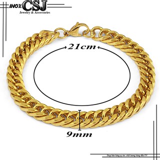 Lắc tay nam inox mạ vàng không đen vĩnh viễn kiểu lặc đôi 9ly