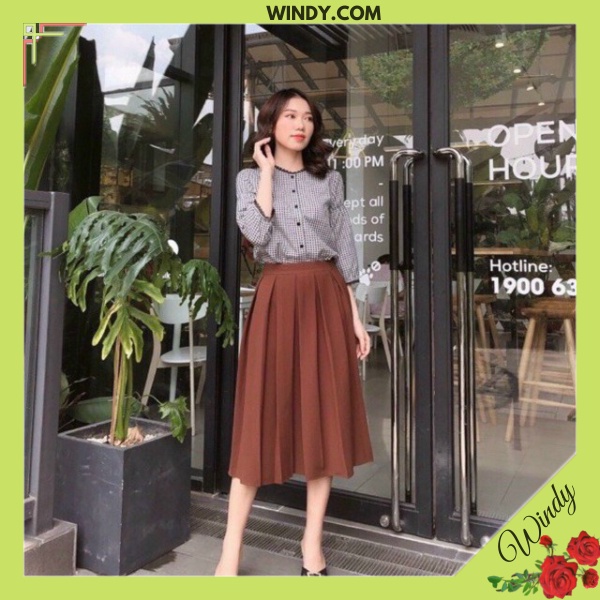 Chân váy xếp ly dáng dài màu đen, màu nâu- chân váy xếp ly công sở đẹp