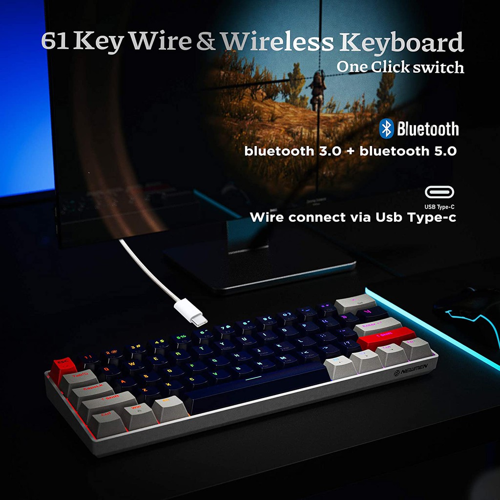 BÀN PHÍM CƠ KHÔNG DÂY ĐA GIAO THỨC Newmen Dual mode GM610, (LED RGB , PBT , BT5.0) Kết nối Bluetooth [Tặng kèm Keycap]