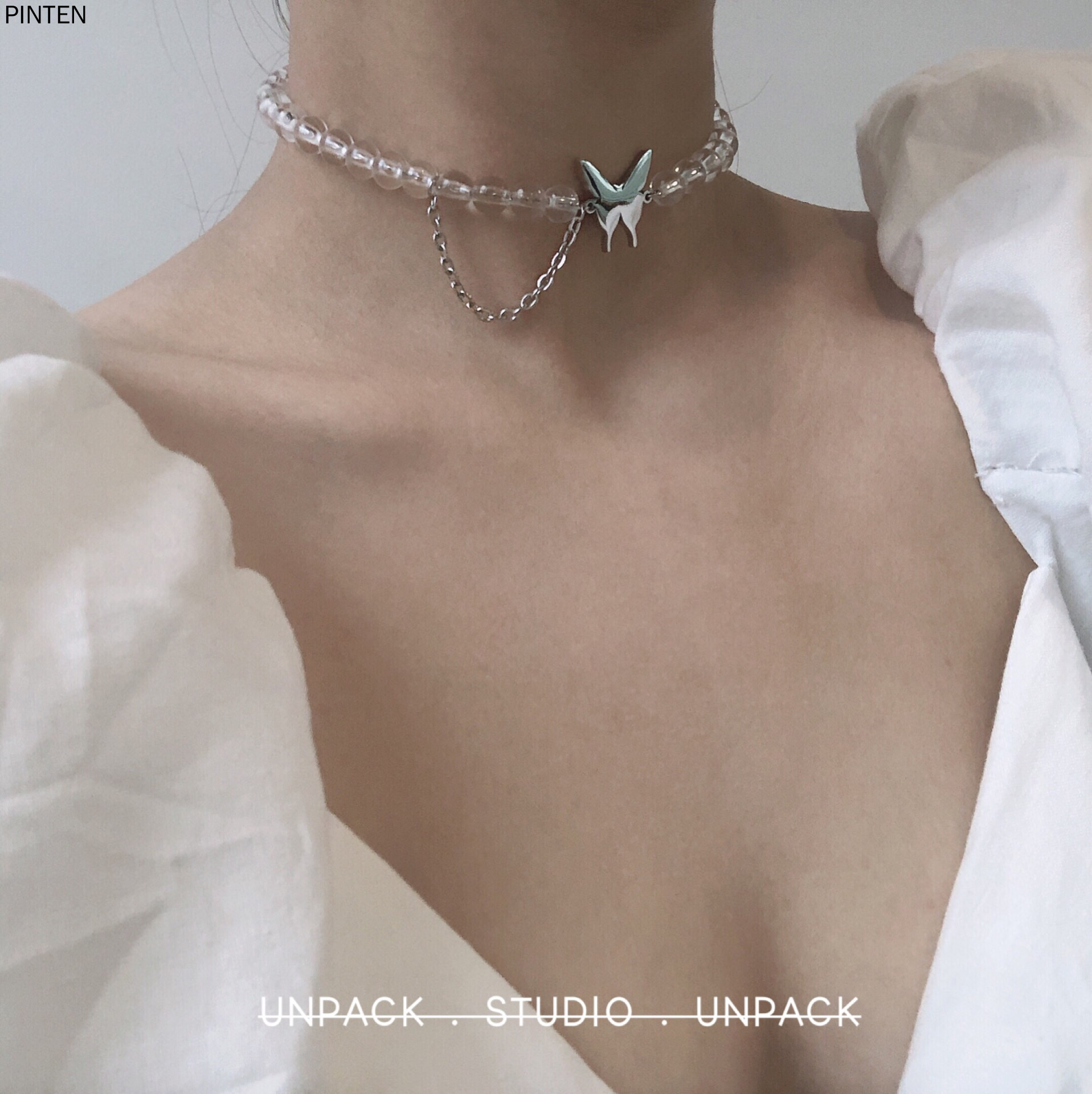 Vòng Cổ Choker Đính Hạt Trong Suốt Hình Bướm Phong Cách Nhật Bản Thời Trang Mùa Hè Cho Nữ