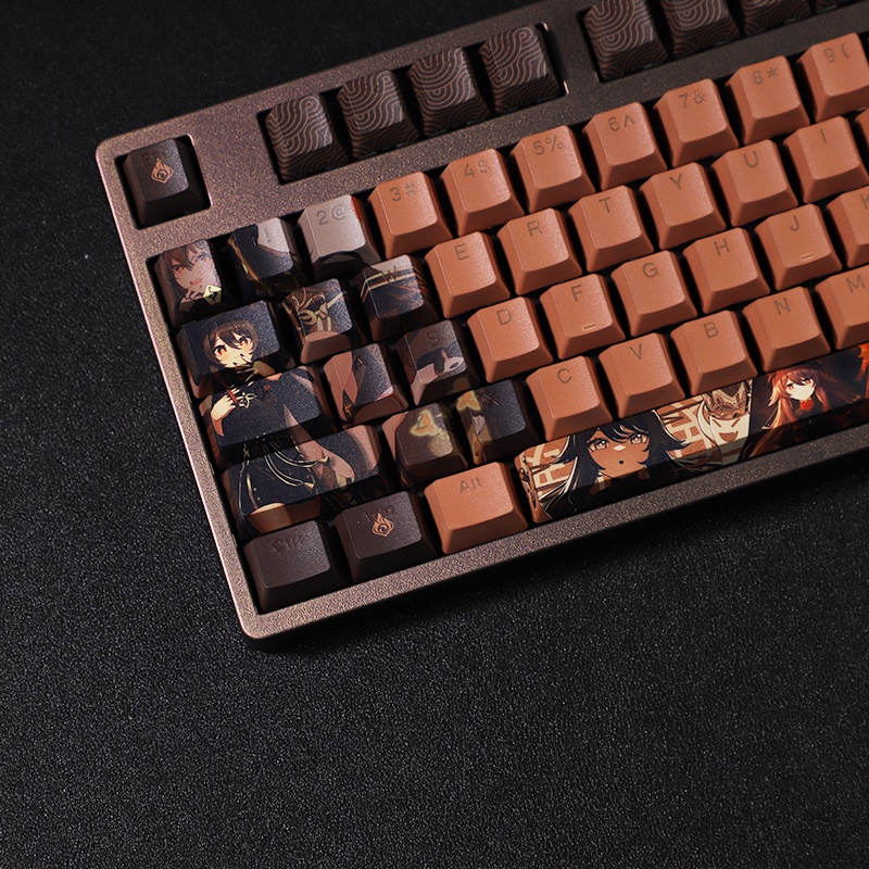 Hu Tao Keycaps Light Transmittance Cherry Profile Anime Genshin Impact Chocolate Theme 108 Phím PBT Thuốc nhuộm Thăng hoa Bàn phím cơ Keycap