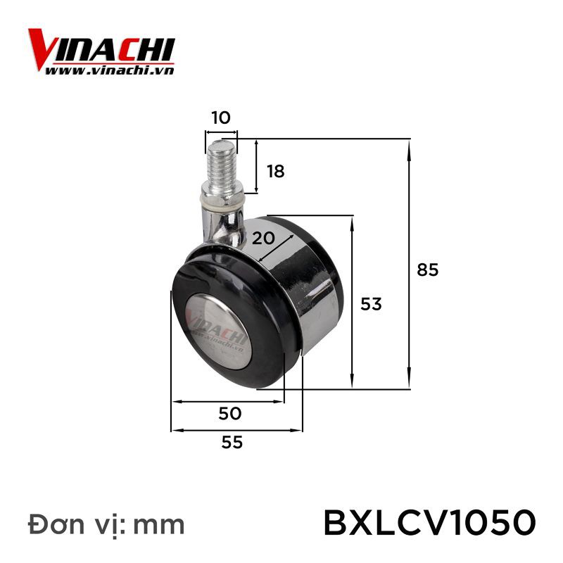 Bánh Xe Ghế Xoay - Bánh Xe Đẩy Hàng Chịu Lực Bánh Xe Ghế Xoay Văn Phòng Làm Bằng Inox Chốt Vặn - 1 Bánh