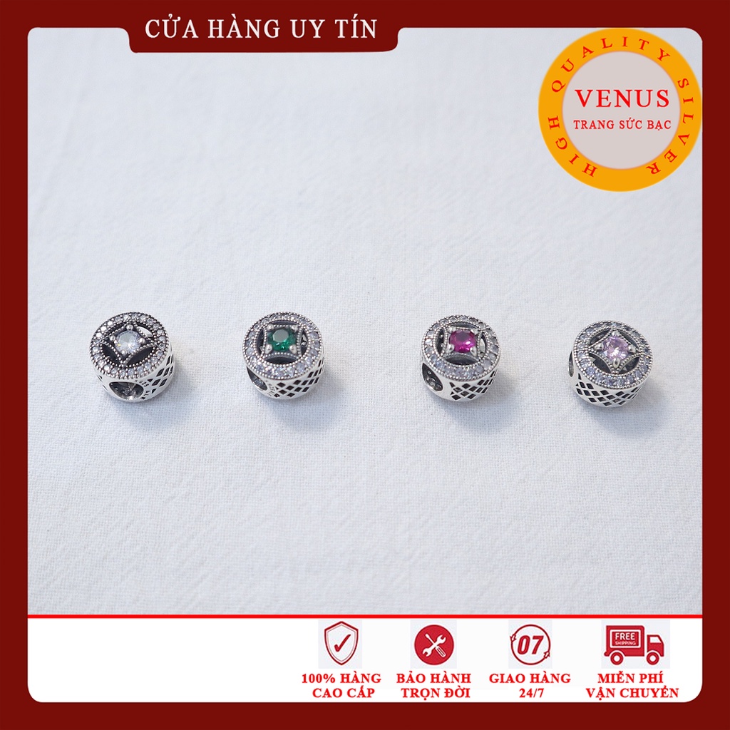 Charm trụ tròn đá 4 màu- Bạc 925 cao cấp- Trang sức bạc Venus