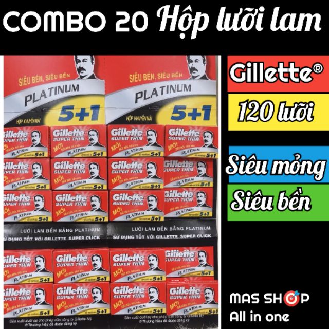 Combo 20 hộp lưỡi lam Gillette® (120 lưỡi) / Siêu mỏng - Siêu bền