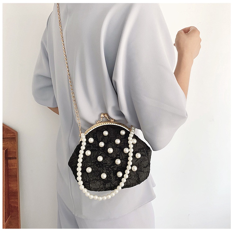 Túi xách IELGY đan đính hoa nhỏ dây ngọc trai nhân tạo cỡ lớn