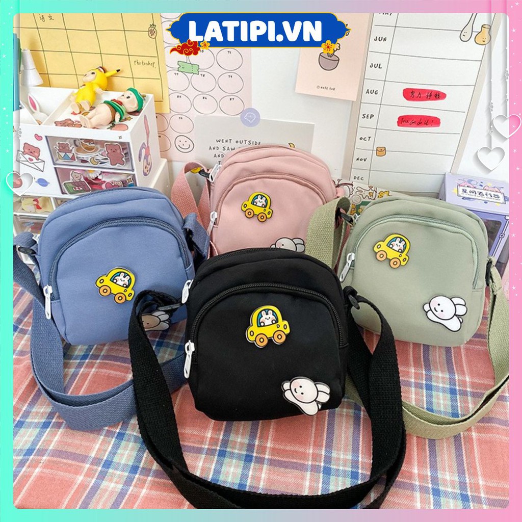 Túi Tote Đeo Chéo Vải Bố Tặng Kèm Sticker Trơn Chống Nước Size 15Cm LATIPI