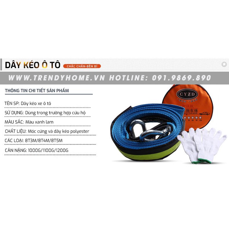 ⚡️FLASH SALE⚡️  DÂY CÁP DÙ CHUYÊN DỤNG KÉO CỨU HỘ XE Ô TÔ - TẢI TRỌNG 3 - 8 TẤN