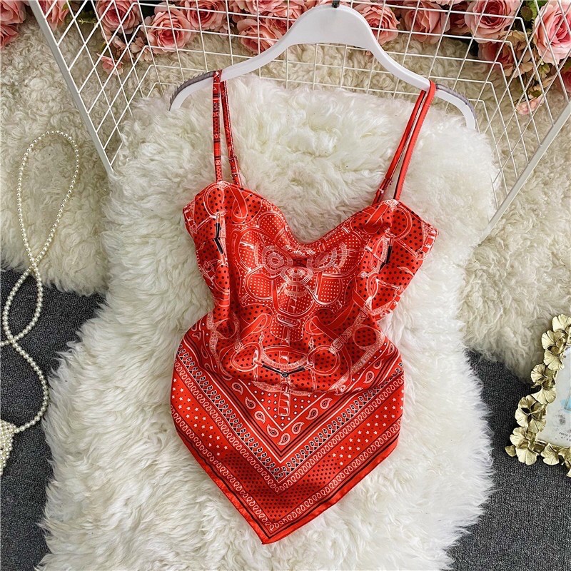 [Mã WAMT10K giảm 10k cho đơn 0k] Áo yếm cột nơ lưng, họa tiết khăn lụa thổ cẩm. Loại 1 lớp vải lụa mỏng | BigBuy360 - bigbuy360.vn