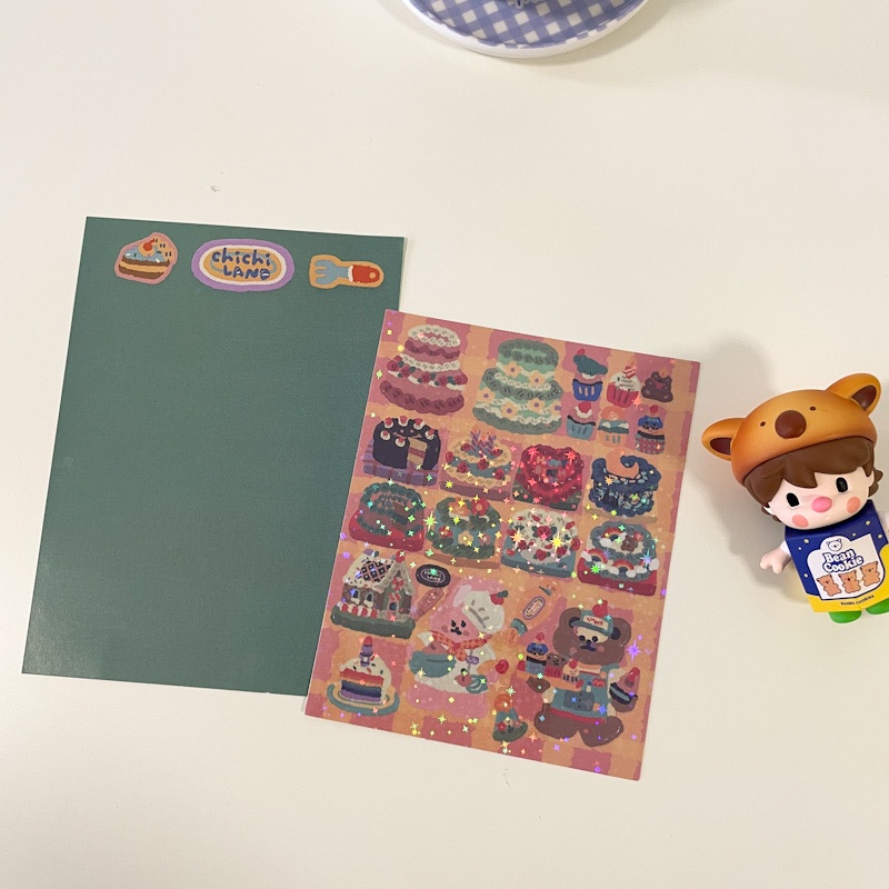 Hình dán laser họa tiết thỏ gấu retro tự trang trí sổ tay phong cảnh nhiều màu sắc đa dụng