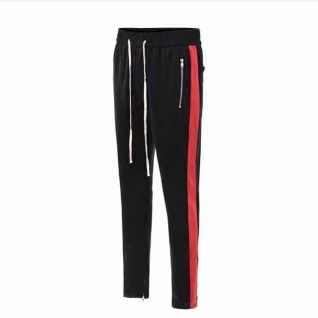 Quần track pants đen 1 sọc đỏ zip