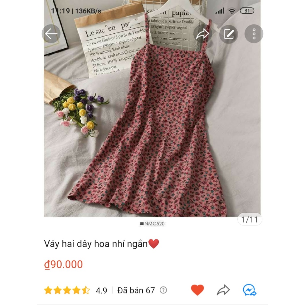 Váy hai dây hoa nhí thun ngắn❤️