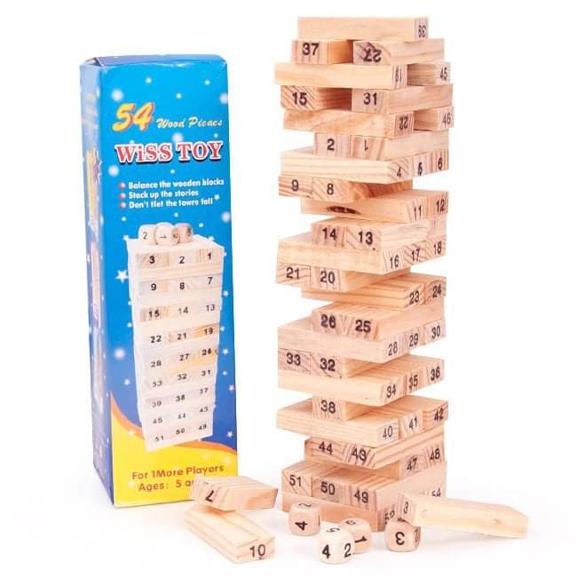 Bộ đồ chơi rút gỗ, trò chơi rút gỗ Wood Toys, game rút gỗ kèm 4 xúc xắc chất liệu cao cấp, 54 thanh - Soleil home