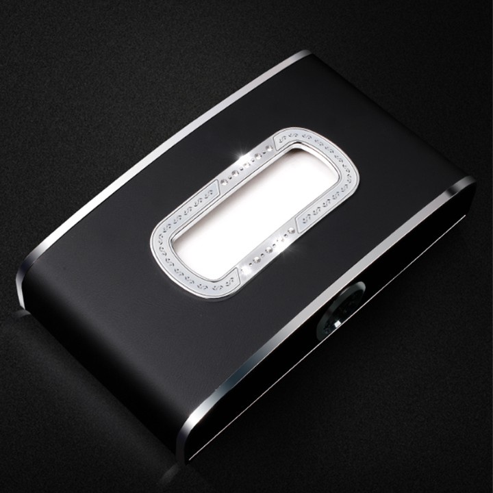 Hộp đựng giấy ăn trên ô tô 3 chức năng, có đồng hồ và bảng số điện thoại chất liệu da cao cấp