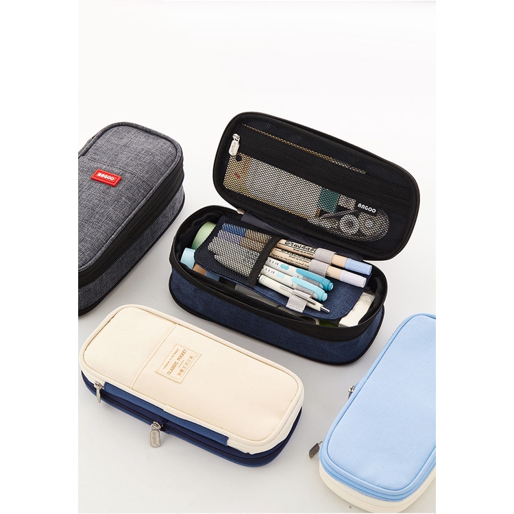 Hộp bút vải canvas Unicoo túi bút double pen case bóp viết nhiều ngăn đa năng 6 màu dung tích lớn