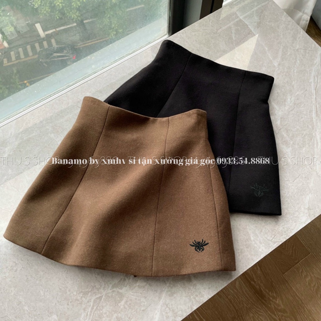 Chân váy thêu con ong cạp lưng cao  dáng chữ A kiểu xòe phồng siêu đẹp thơi trang Banamo fashion váy thêu ong 5345