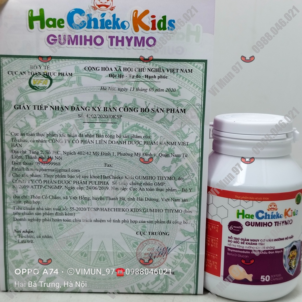 Hae Chieko Kids Gumiho Thymo hộp 50 viên