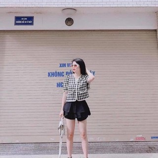 Áo dạ kẻ túi nắp tay ngắn (có video và ảnh thật)